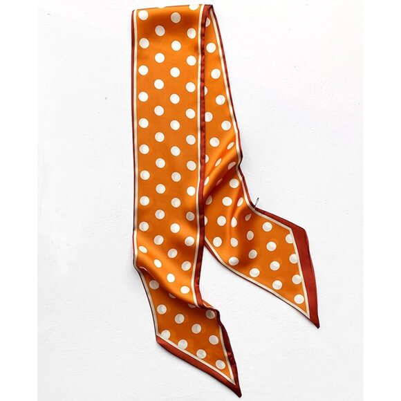 Women's Ginger and White Fashion Oblique Angle Silk Neck Scarf Printed Scarves - Picture 6 of 6